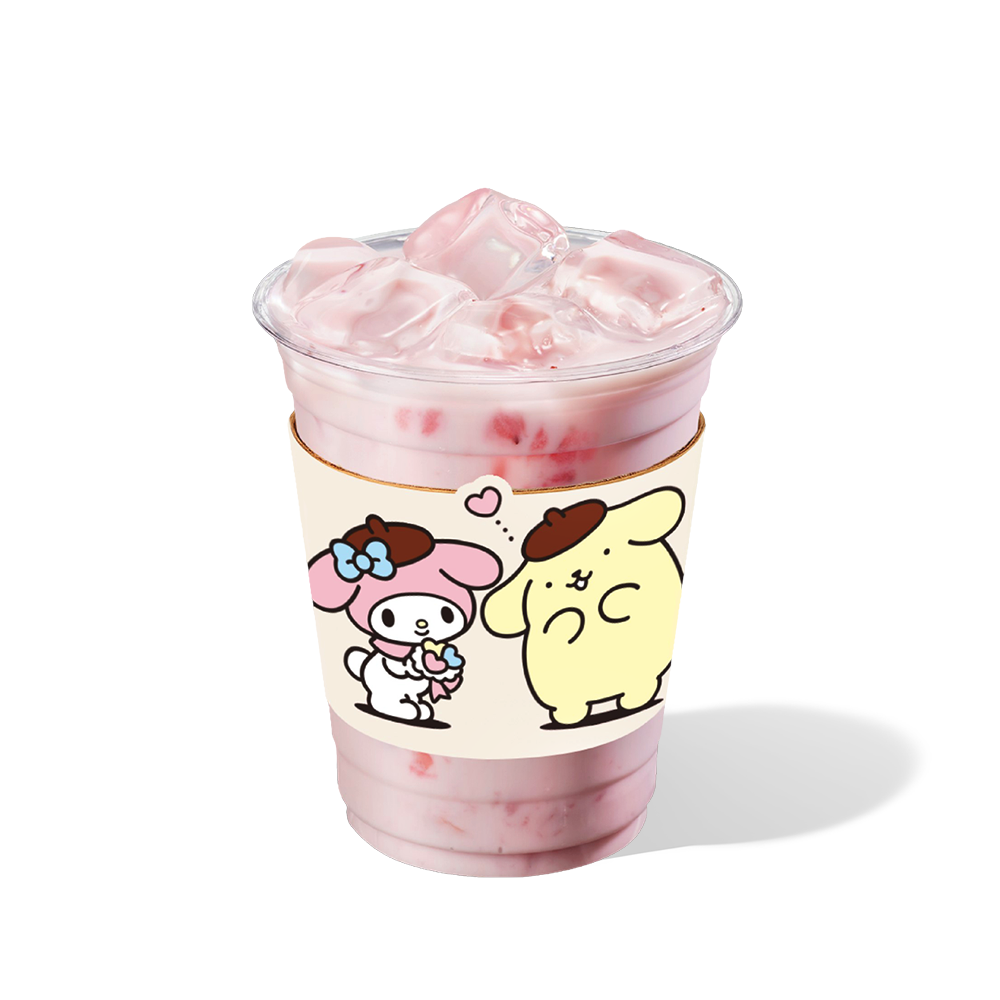 폼폼푸린×마이멜로디 딸기연유라떼
